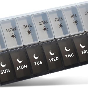 Large Pill Organizer 2 Times a Day, Weekly Pill Case, AM PM Pill Box, Day Night Pill Container 7 Day, Vitamin Case Medicine Dispenser Twice a Day (Black & White)