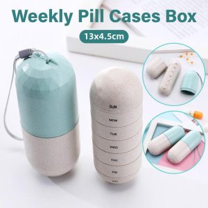 Sealed 7 Compartment Rotating Pill Box Weekly Travel Capsule Organizer Case
